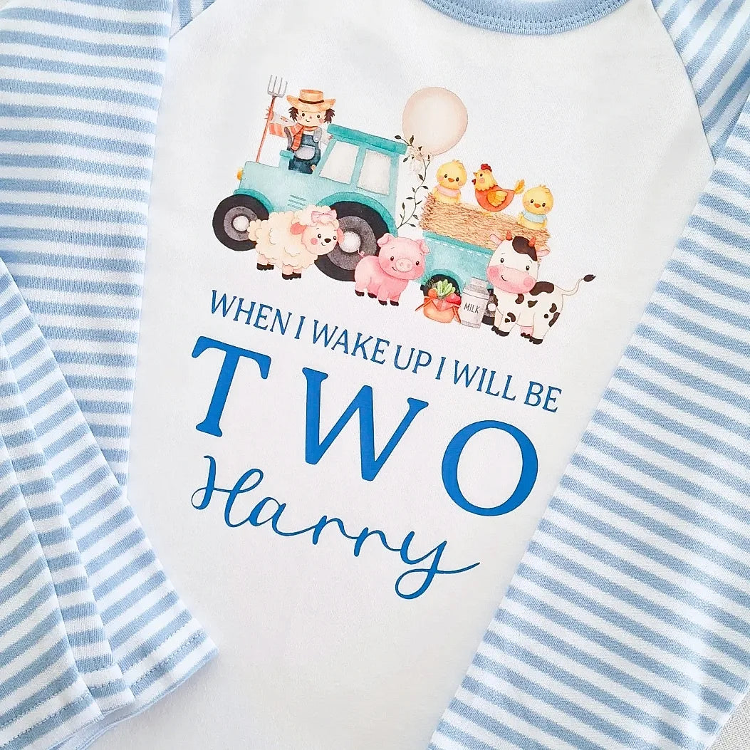 Personalised Blue Farm Birthday PJ's