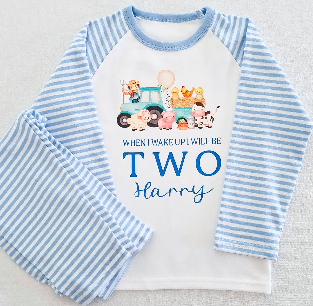 Personalised Blue Farm Birthday PJ's