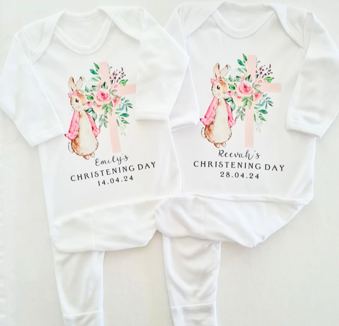 Personalised Pink Christening Sleepsuit