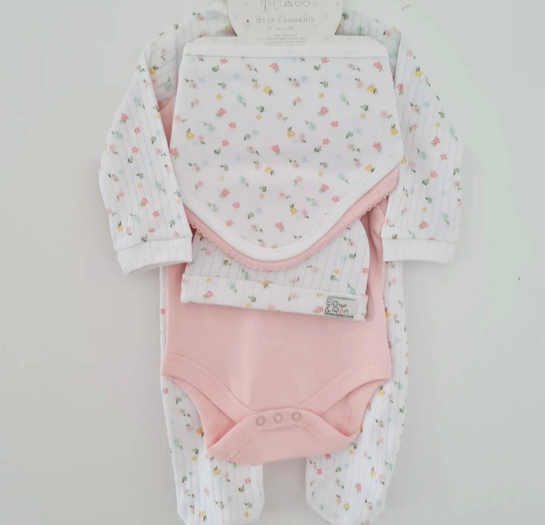 Soft Floral 5 piece Baby Set