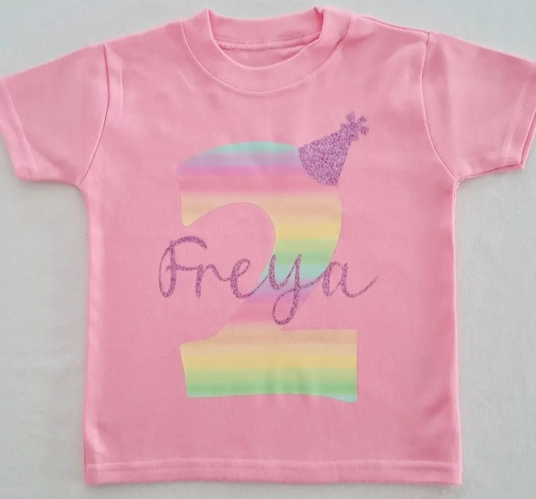 Personalised Rainbow Number Birthday T-shirt
