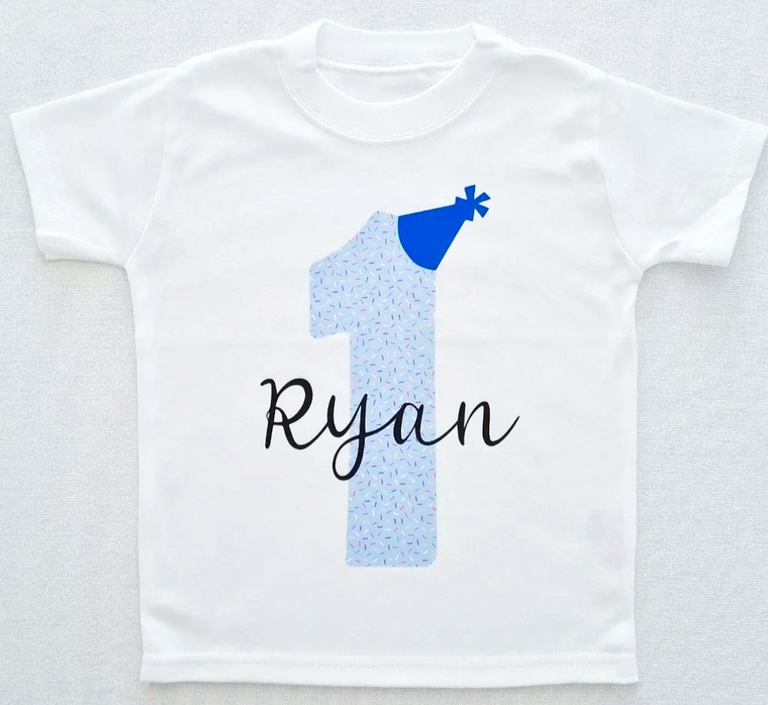 Personalised Blue Birthday Sprinkles T-shirt