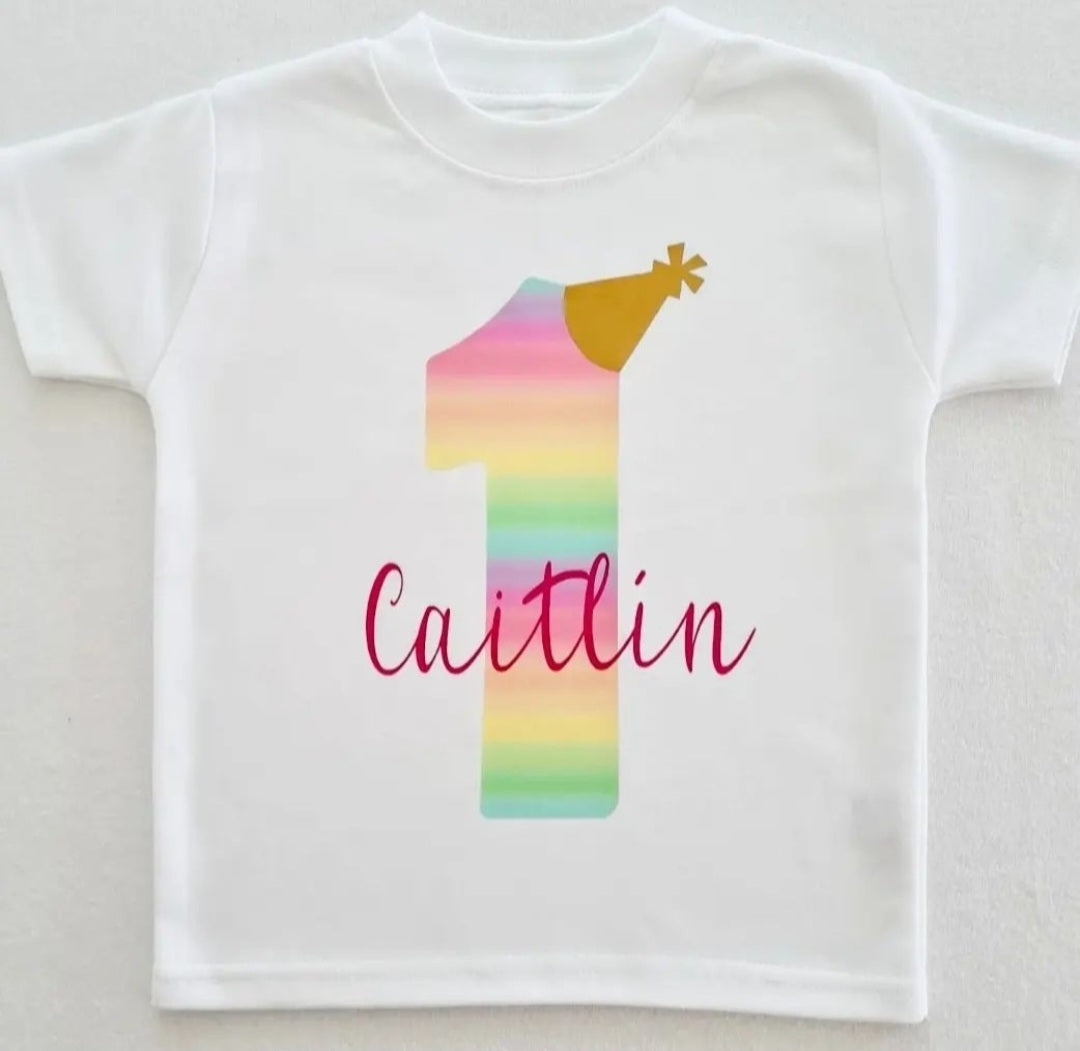 Personalised Rainbow Number Birthday T-shirt