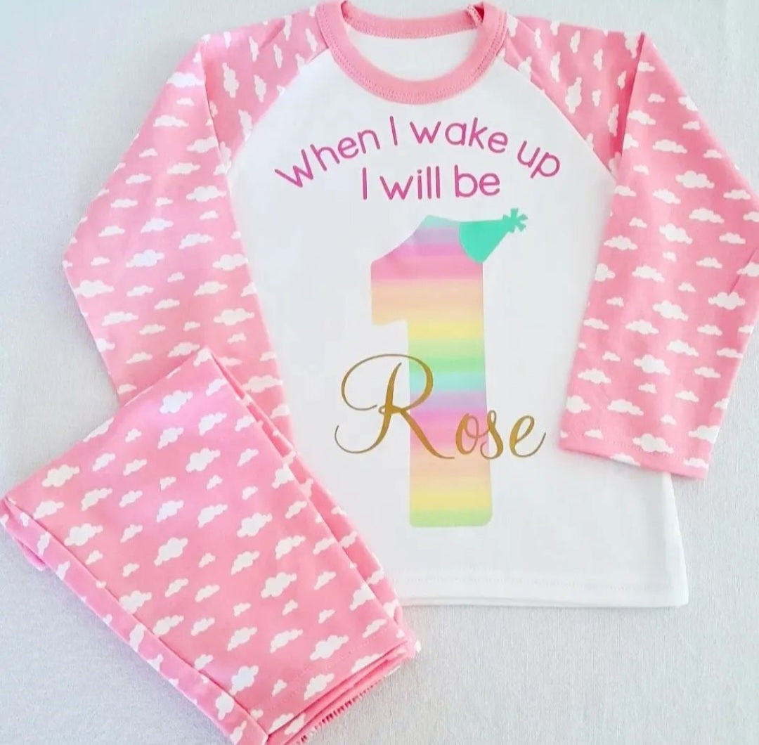 Personalised Birthday PJ's with Pastel Rainbow Design