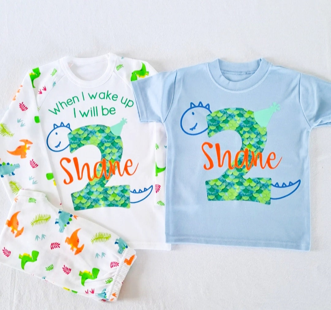 Personalised Blue Dino Number Birthday PJ's