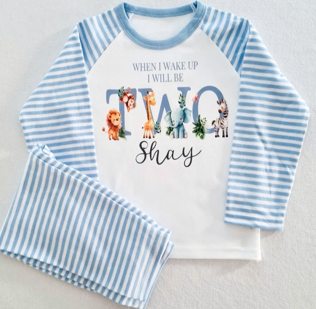 Personalised Blue Safari Birthday PJ's