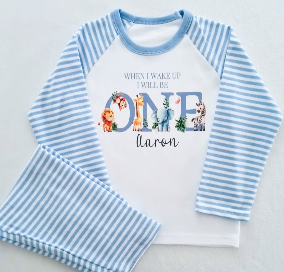 Personalised Blue Safari Birthday PJ's