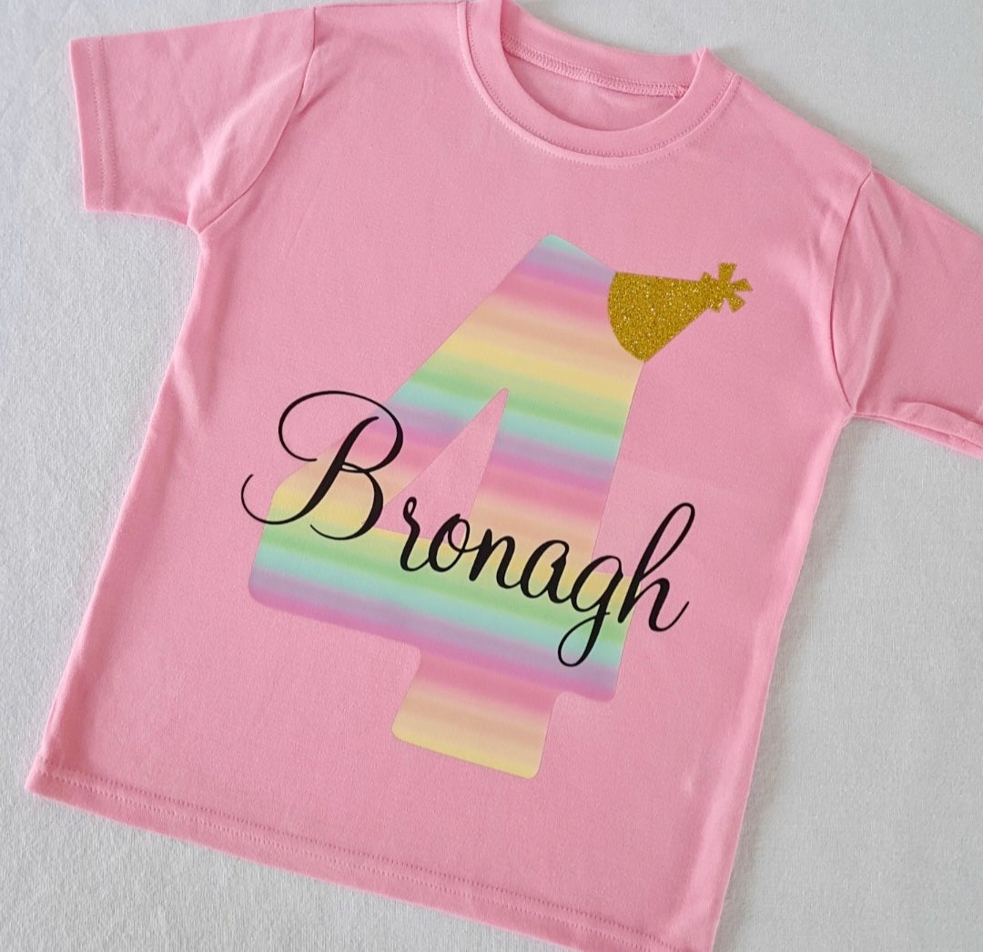 Personalised Rainbow Number Birthday T-shirt