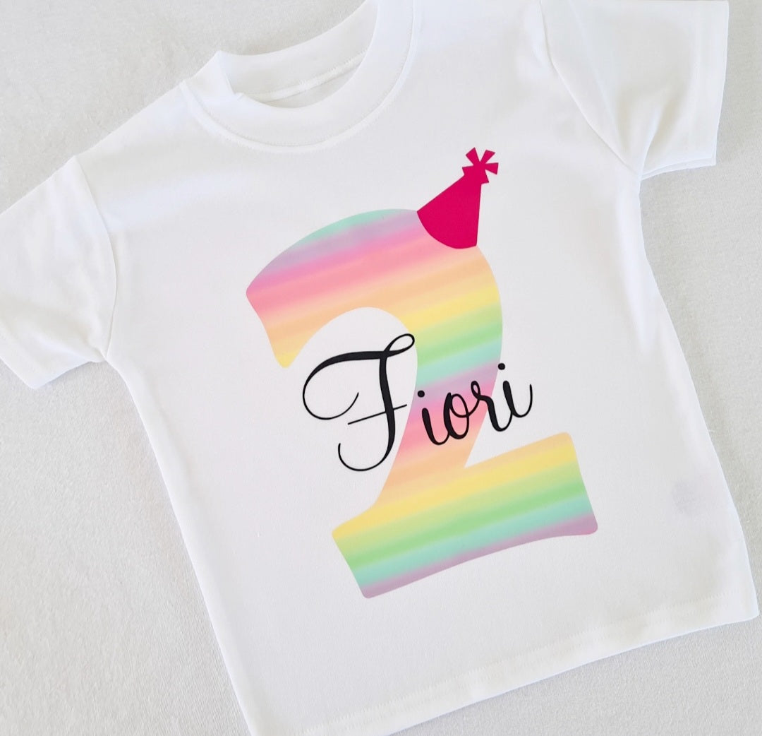 Personalised Rainbow Number Birthday T-shirt