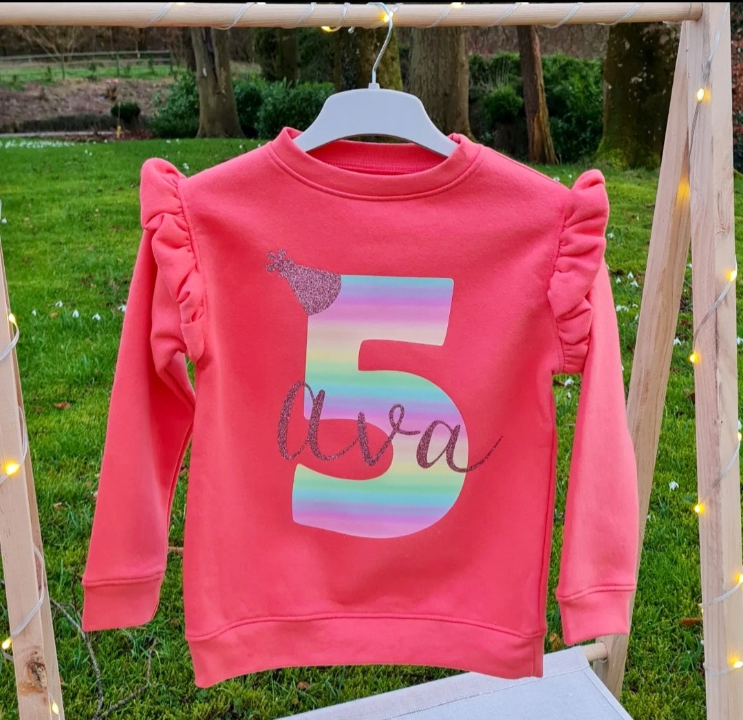 Personalised Coral Frill Birthday Jumper