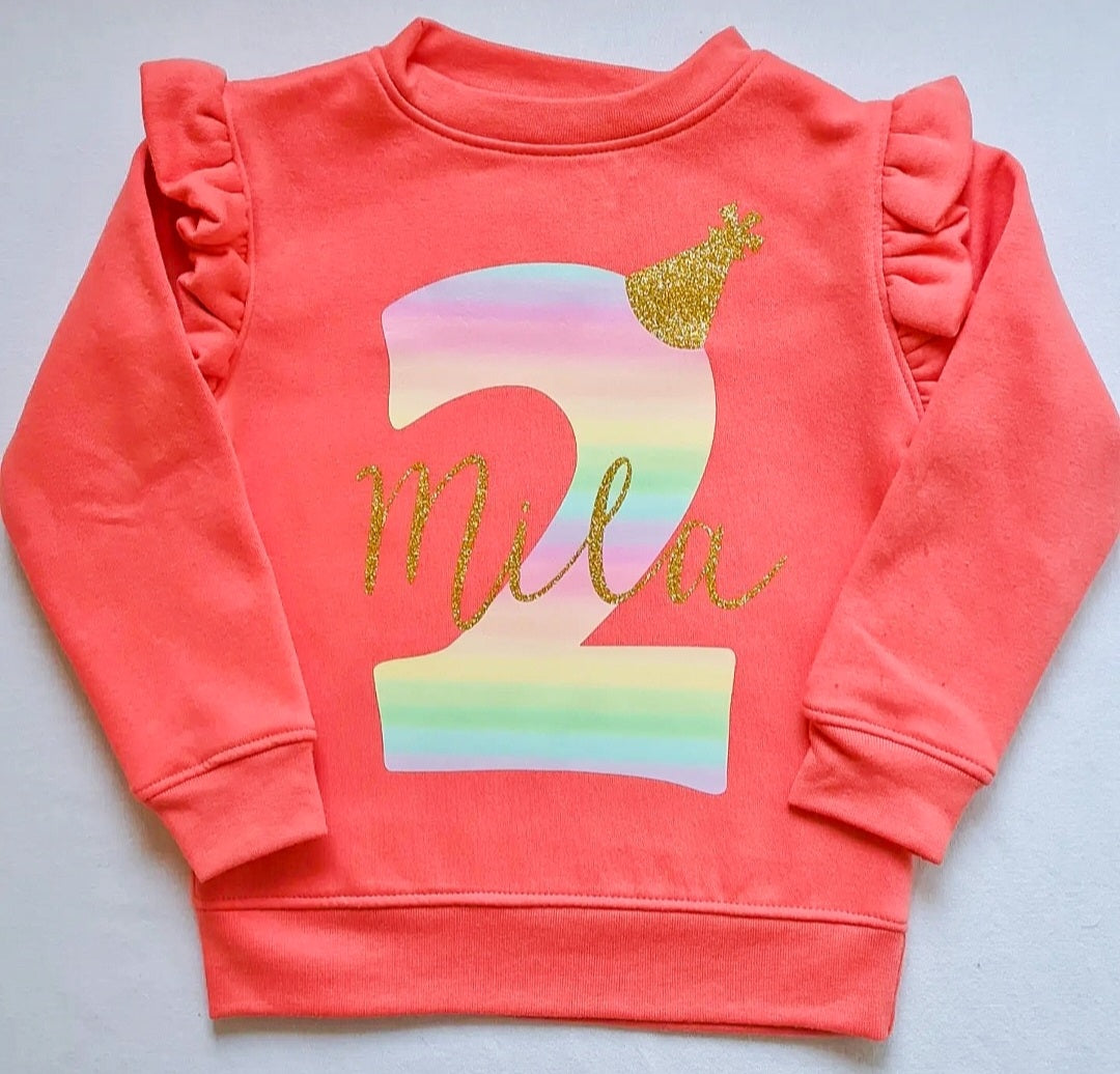 Personalised Coral Frill Birthday Jumper