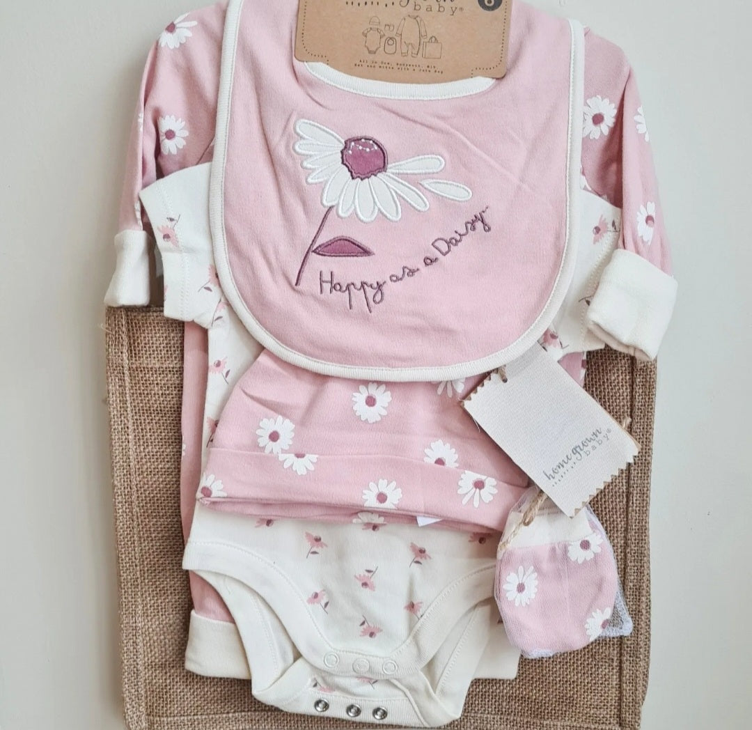 Organic Cotton Daisy 5 piece Baby Set