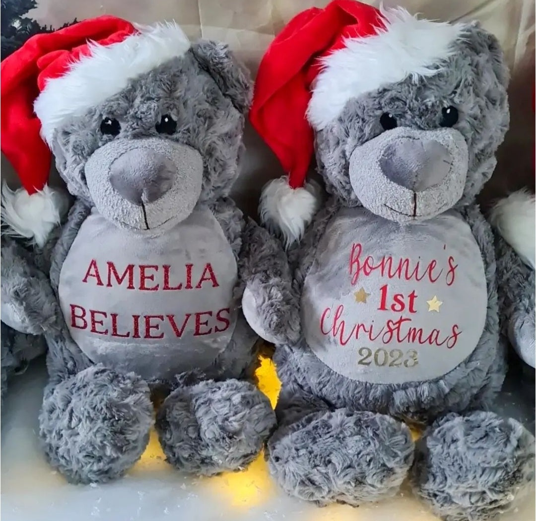 Personalised Grey Santa Bear