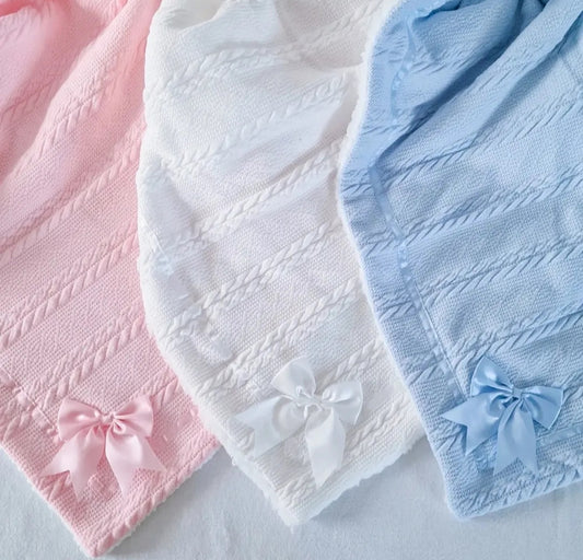 Chevron Cable Knit Blanket With Bow