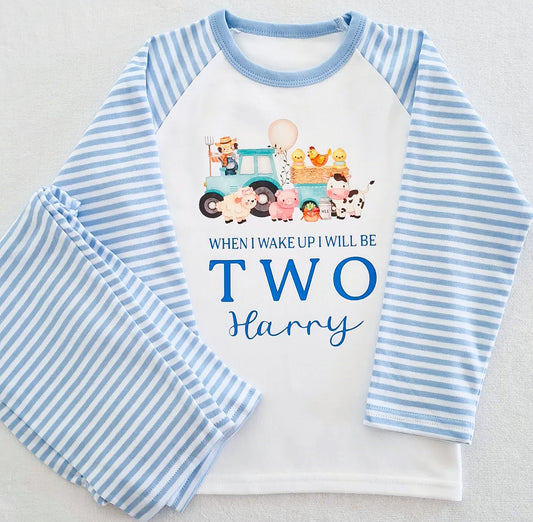 Personalised Blue Farm Birthday PJ's