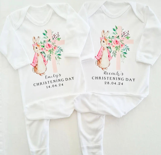 Personalised Pink Christening Sleepsuit