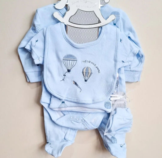 Blue Hot Air Balloon 5 piece Baby Set