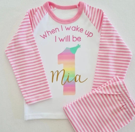 Personalised Birthday PJ's with Pastel Rainbow Design