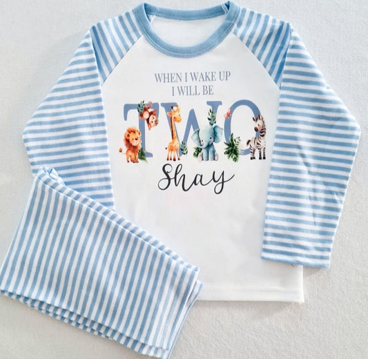Personalised Blue Safari Birthday PJ's