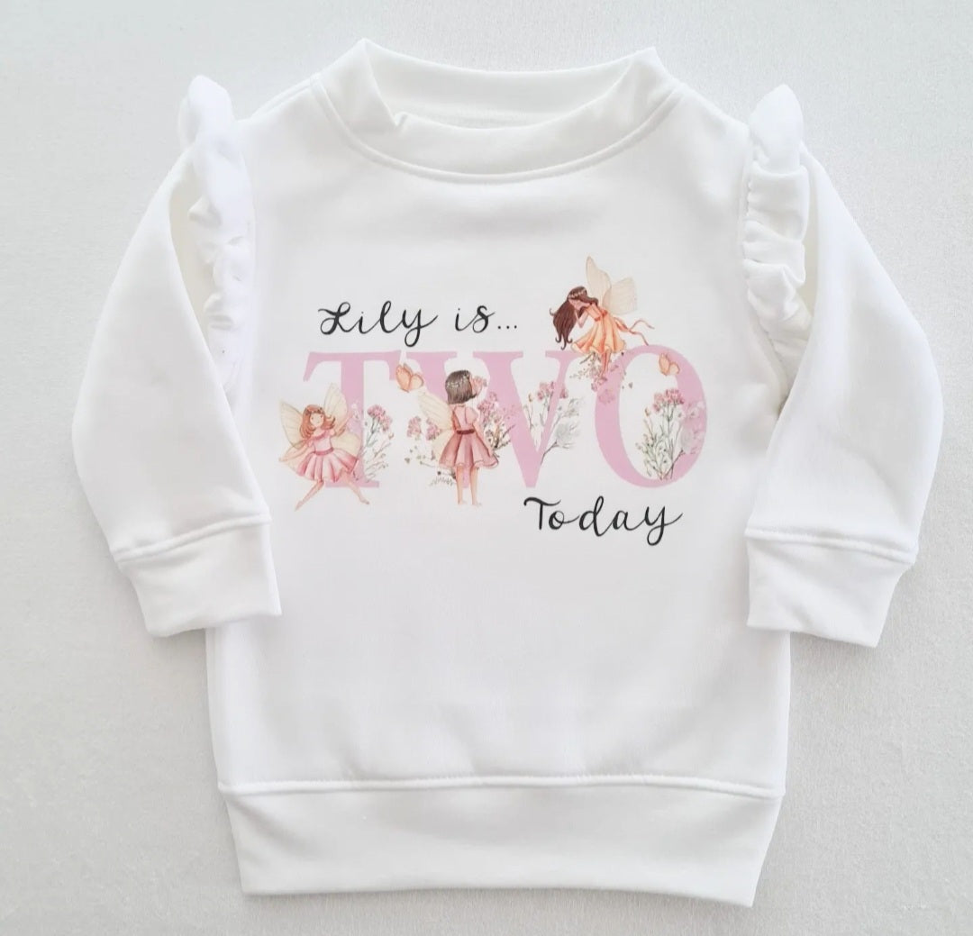 Personalised White Frill Birthday Jumper