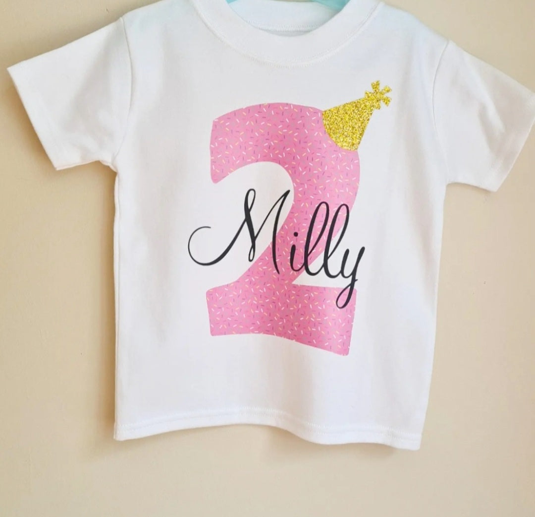Personalised Pink Birthday Sprinkles T-shirt