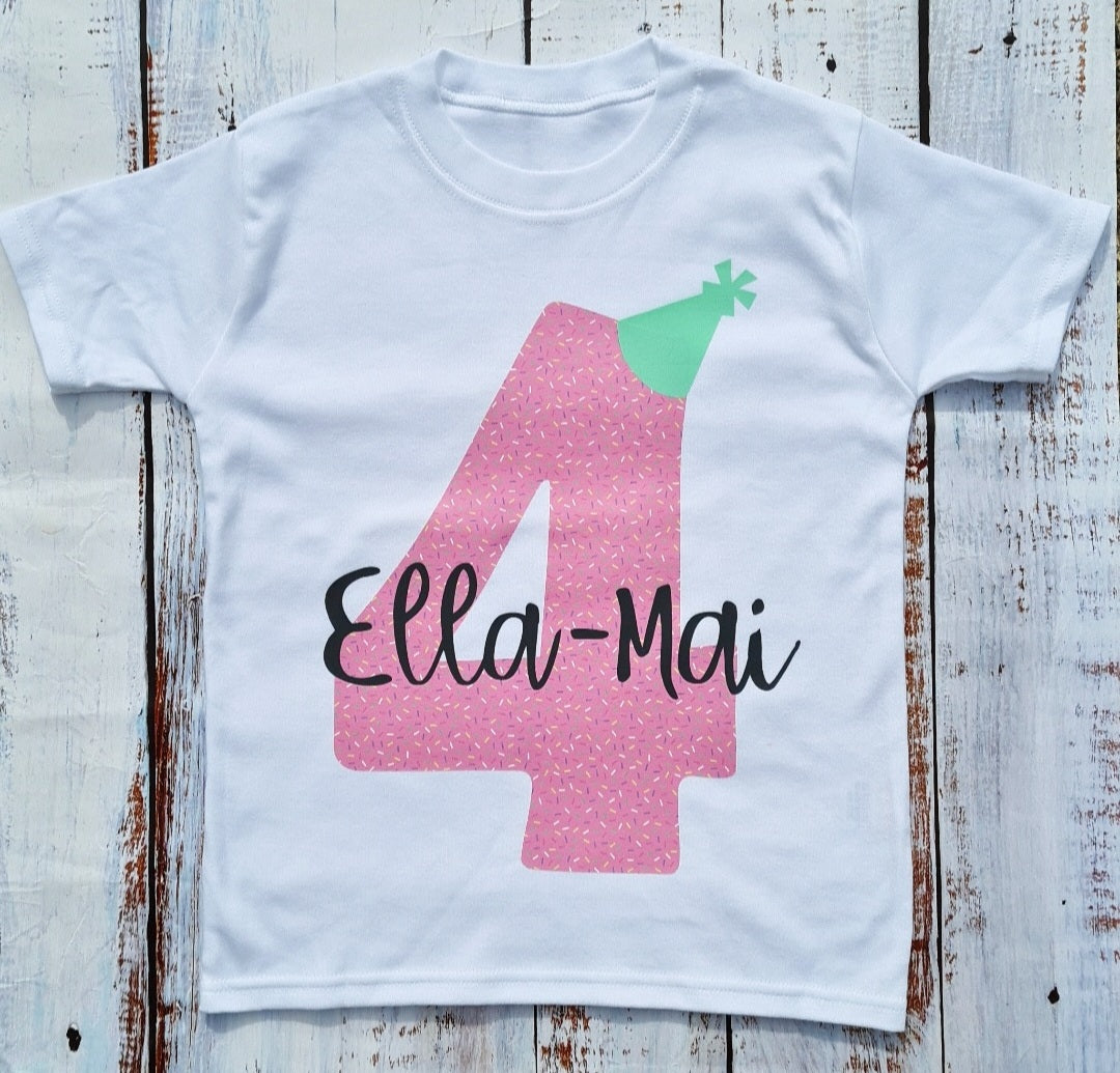 Personalised Pink Birthday Sprinkles T-shirt