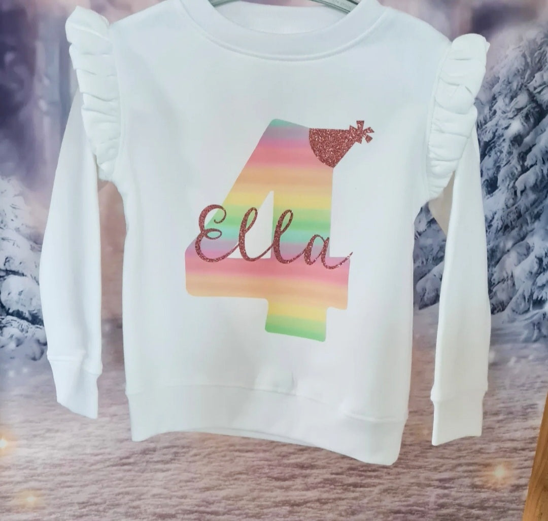 Personalised White Frill Birthday Jumper