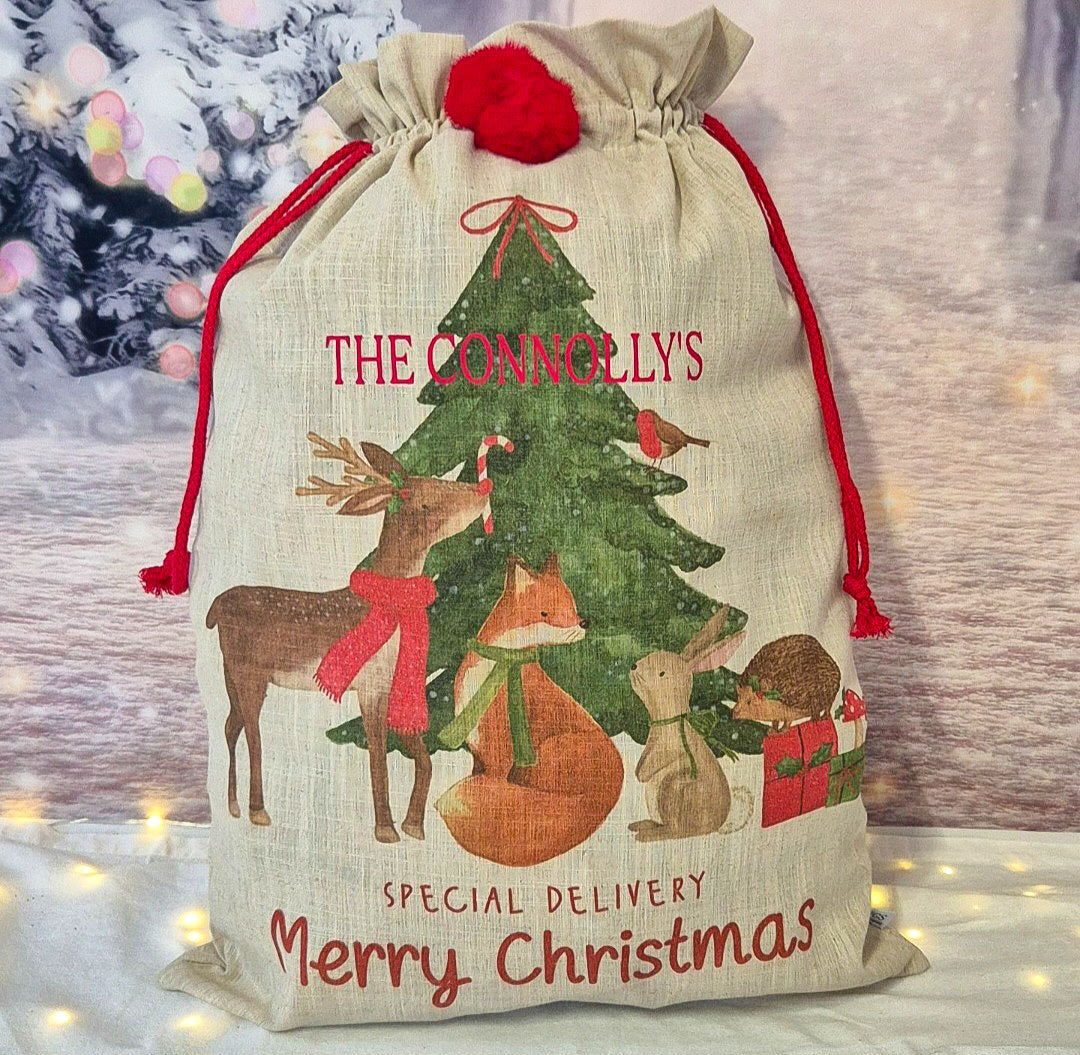 Personalised Xmas Woodland Sack