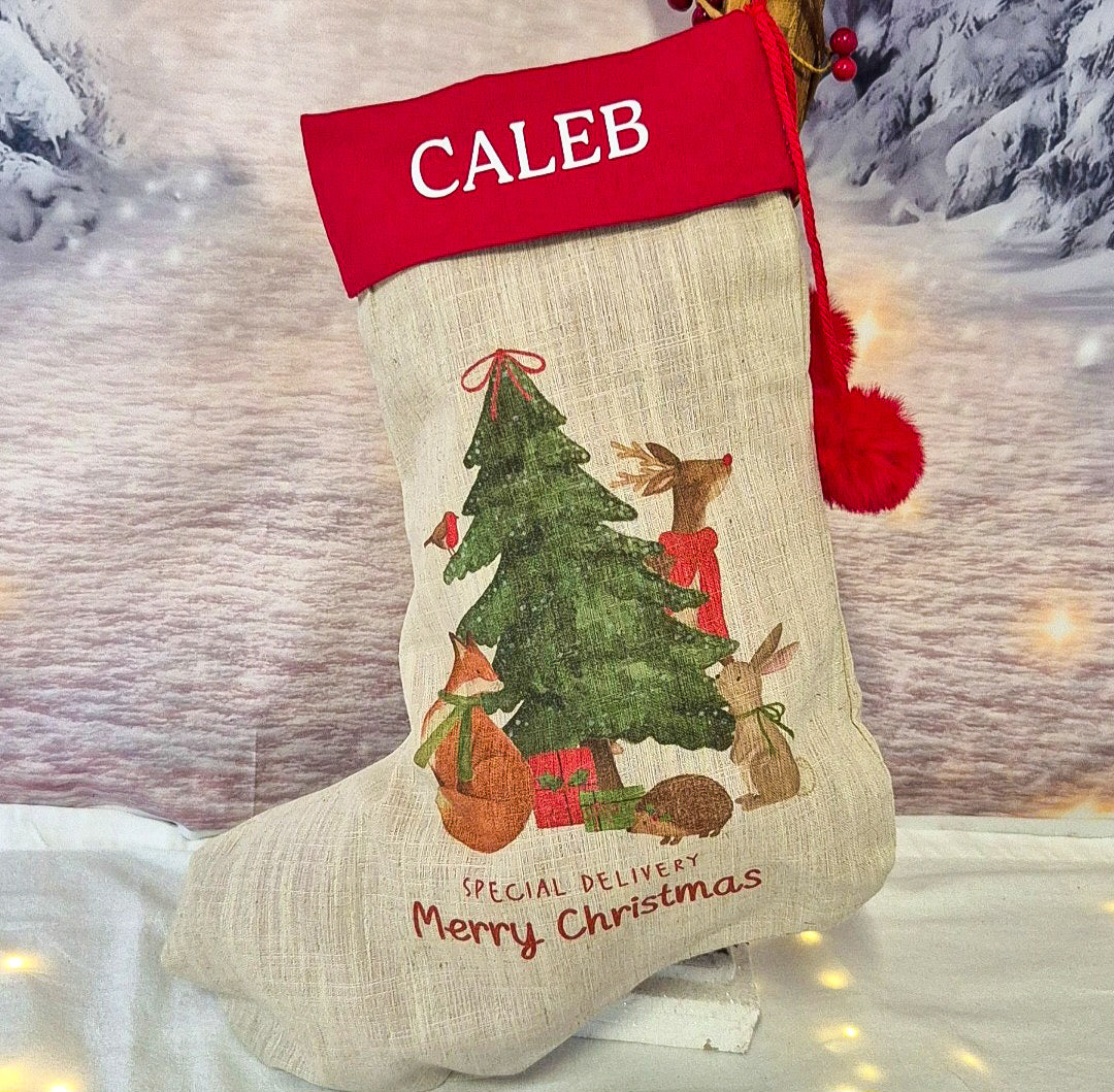 Personalised Xmas Woodland Stocking